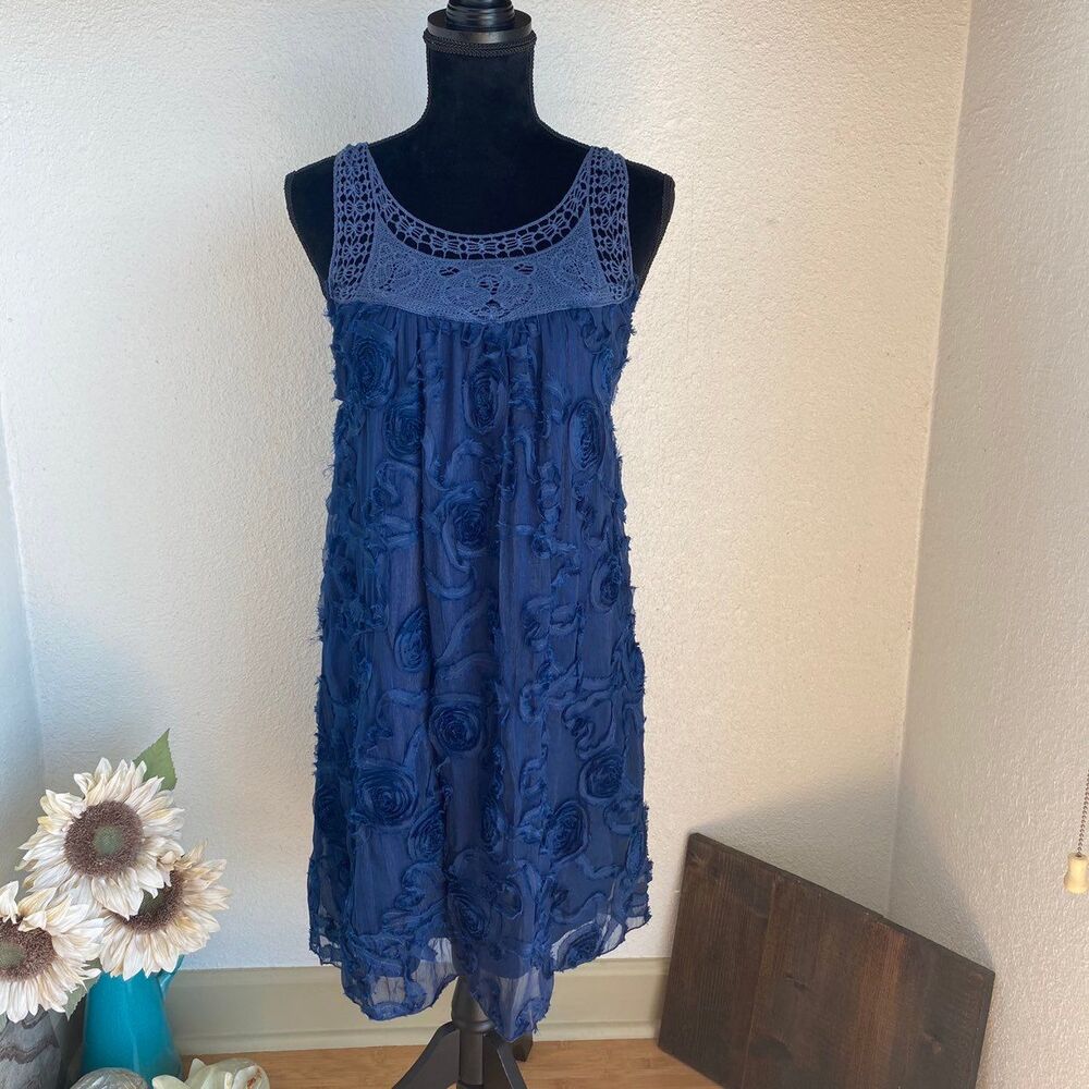 Navy Baby Doll Dress - Sheer Overlay